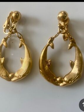 Badass Goldtone Dolphin Fish Clip-On Earrings